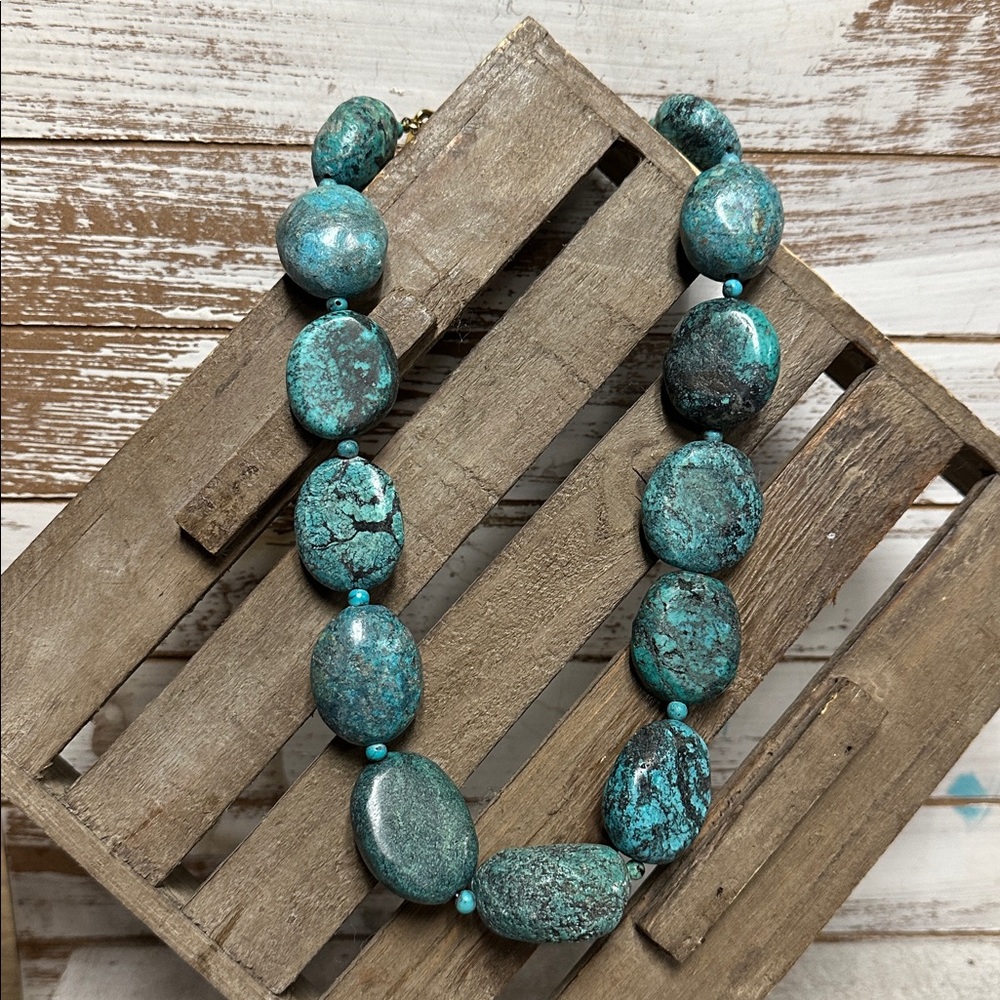 Kenneth Jay Lane euc vintage chunky turquoise crystal rock gemstone necklace - Picture 3 of 8